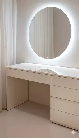 White Vanity Dressing Table with LED Round Mirror