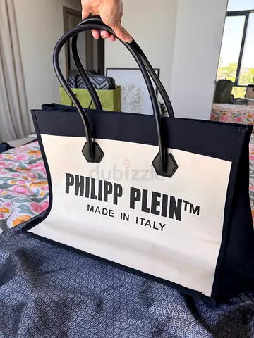 Philipp Plein Black  White Canvas Tote Bag - Made in Italy