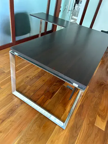 Modern Office l shape Desk with Metal Frame - Dark Wood Top