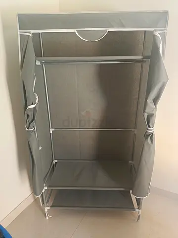 Lightweight Fabric Wardrobe with Shelves and Hanging Rail - Grey