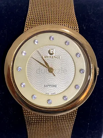 23k Gold Plated Lawrence Sapphire Womens Watch with Mesh Strap