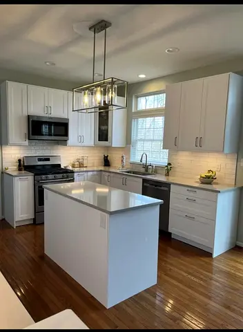Modern white kitchen island with cabinet With storage
