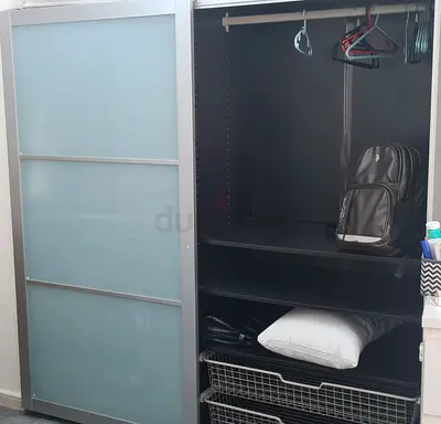 PAX Wardrobe with Sliding Frosted Glass Doors - Dark Brown/Black