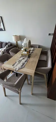 Modern Wooden Dining Table with Upholstered Chairs