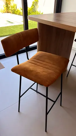 Set of 4 Modern Brown Suede Bar Stools with Metal Frame from Marina Home