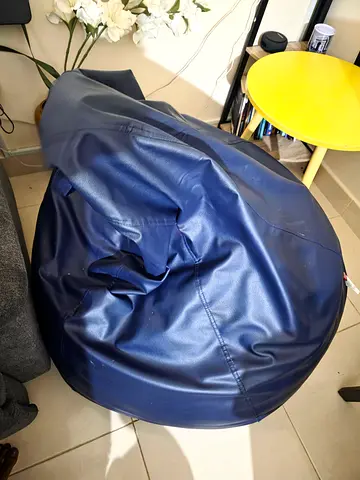 Blue faux-leather bean bag chair - gently used