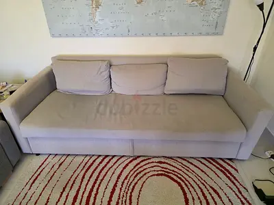 Three Seater Fabric Sofa Bed in Beige