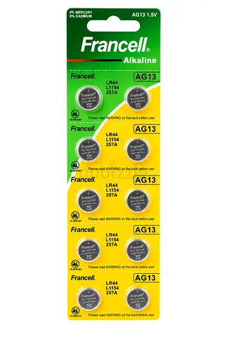 Pack of Francell AG13 LR44 1.5V Alkaline Button Cell Batteries (5 pcs)