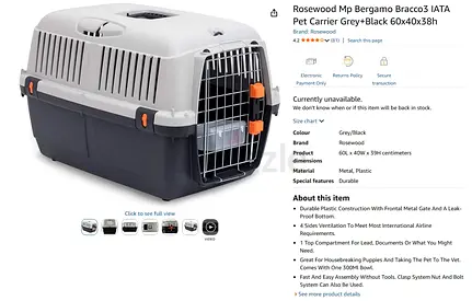 Rosewood MP Bergamo IATA Pet Carrier (60x40x38cm) - Grey/Black - new, never used