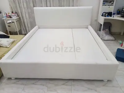 White Upholstered Double Bed Frame with Headboard