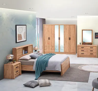 Complete Wooden Bedroom Set — Bed, Wardrobe, Dresser  Nightstand