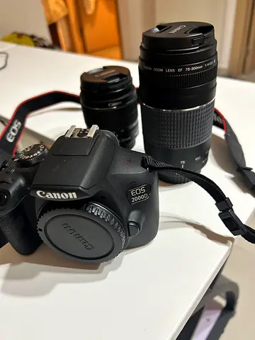 Canon EOS 2000D with 75-300mm + 18-55mm lenses + tripod set