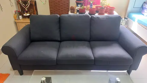 3-seater dark blue fabric sofa - good condition