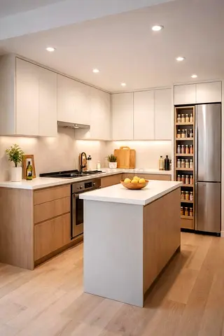 Modern Minimalist Kitchen Island — Light Wood Finish