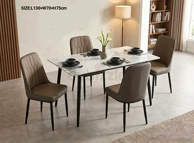 Dining table with 4 chairs - marble top, modern set