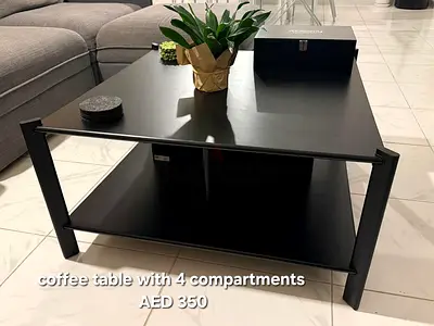 Black Modern Coffee Table with 4 Compartments