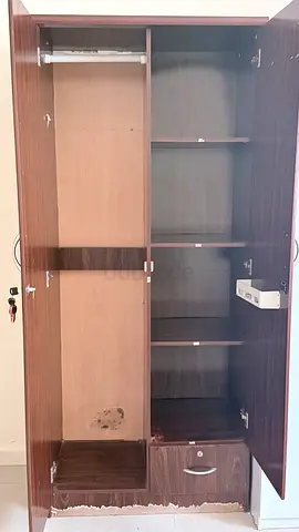 Used Wooden Wardrobe with Shelves and Drawer