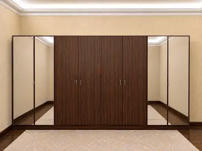 Large Custom 8 Door Wooden Wardrobe with Mirrored Doors
