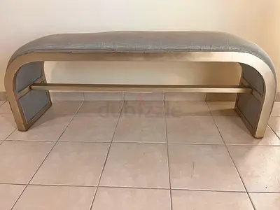 Upholstered Silver Curved Bench - Modern Entryway Seat