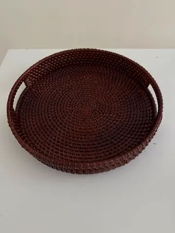 Round Woven Decorative Serving Tray / Basket - Dark Brown