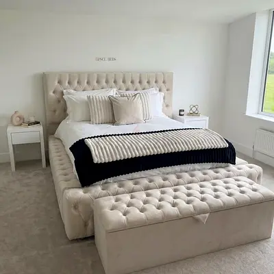 Super king size beige colour linen Bed