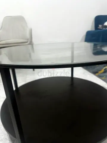 Round Glass Top Coffee Table with Black Metal Base