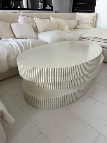 Fluted Modular Coffee Table - 3 Stackable Drum Tiers (White)