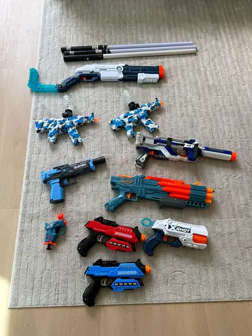 Nerf and orby guns and light sabers