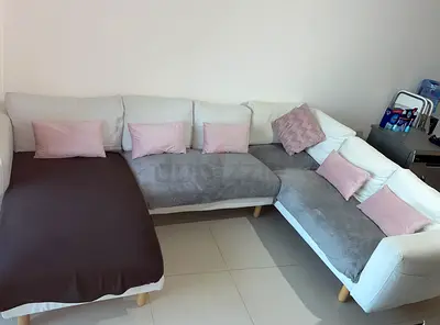 L-shaped fabric corner sofa -  good condition