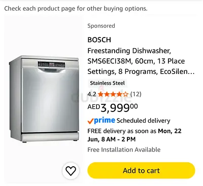 Selling Due to relocation - Bosch Freestanding Dishwasher - 60cm, 13 Place Settings, Stainless Steel