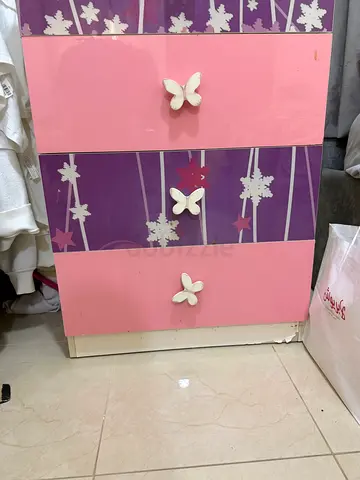 Pink and Purple Kids Dresser with Butterfly Knobs