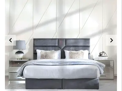 Grey Upholstered King Bed with luxury mattress