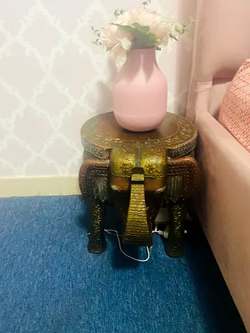 Carved Brass Elephant Side Table / Decorative Stool