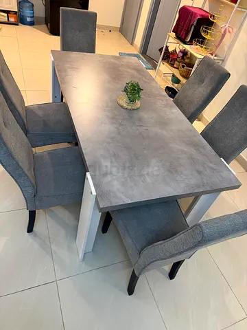 6-Seater Dining Table with Upholstered Chairs - Grey Modern Set