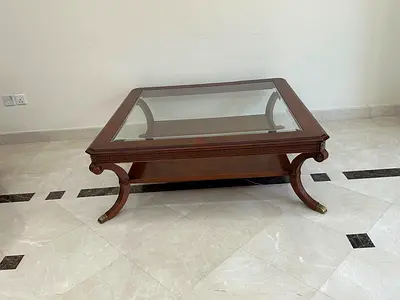 Classic Wood and Glass Coffee Table with Two Matching Side Tables