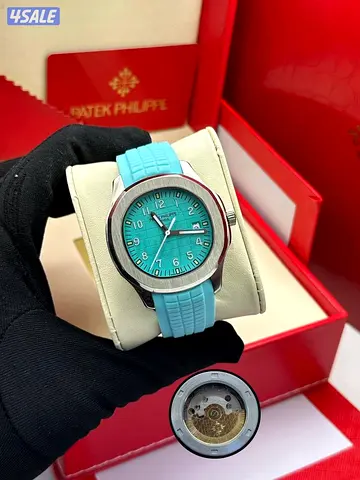 Patek Philippe Aquanaut-style Mens Watch with Turquoise Dial and Rubber Strap