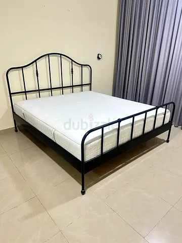 Almost new IKEA king bed with mattress 180cm x 200cm black