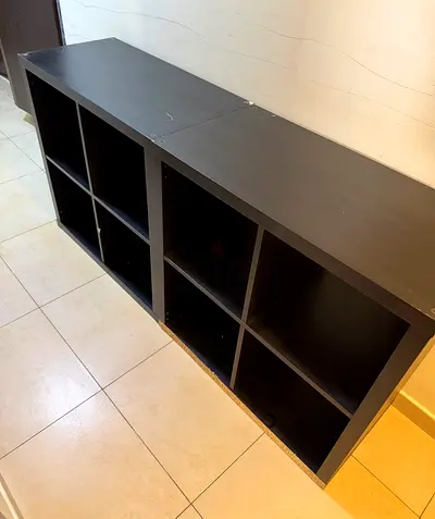 2 IKEA Kallax-style 8-cube storage shelf - dark brown, good condition