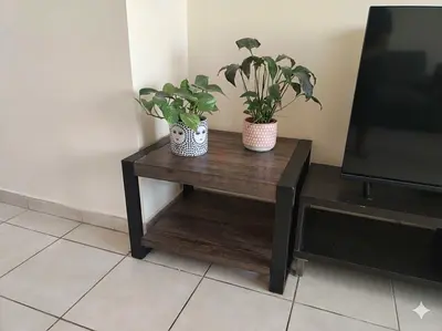 Small Rustic TV Side Table / Media Stand - Dark Wood
