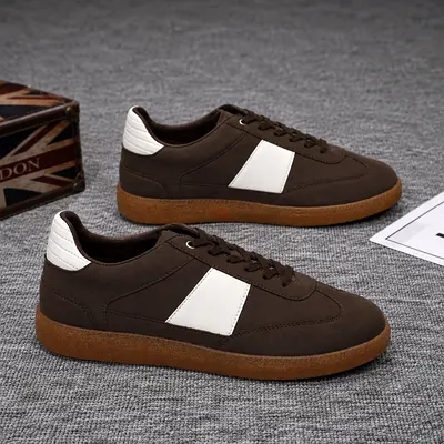 Brown casual sneakers with white accents - size available