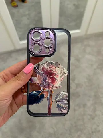 iPhone16 pro Case with Pink Rose Design and Camera Protection