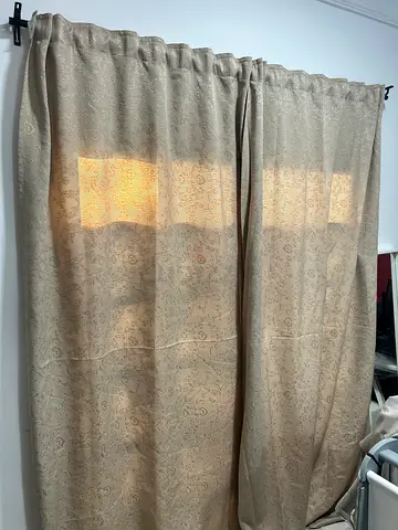 2 windows full Beige patterned curtain pair - ready to hang