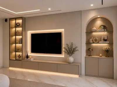 Built-in TV Entertainment Unit with Display Shelves