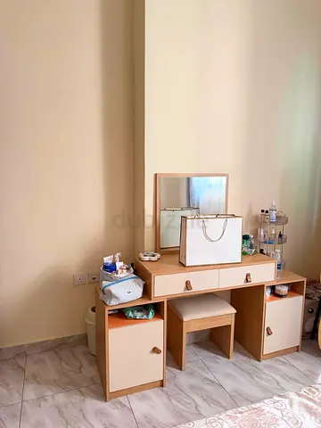 Light Wood Dressing Table with Mirror and Stool - Good Condition