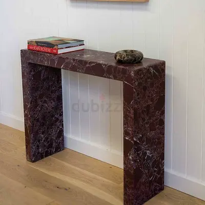 Dark Red Marble Console Table — Slim Hallway Accent