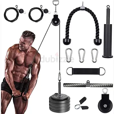Home Cable Pulley System With Silent Pulley, Tricep Rope, 3 Hoist Buckles