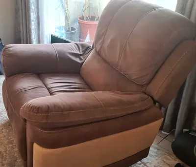 Large Single Recliner Armchair in Brown Suede