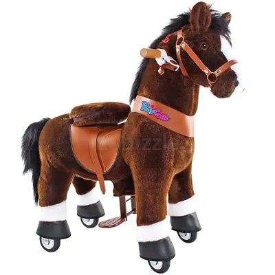 Pony cycle Ride-on Plush Horse Toy with Wheels and Saddle - Chocolate Brown 3 - 5 years