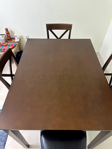 Solid Wood Dining Table with 4 Chairs - Dark Brown