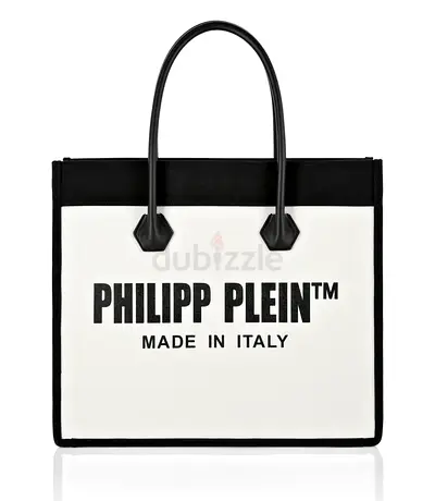 Philipp Plein Black  White Canvas Tote Bag - Made in Italy